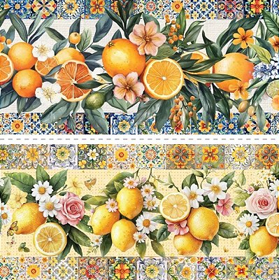 Tecido Tricoline Barrado Digital Cítricos (0,55cmx1,50mt)