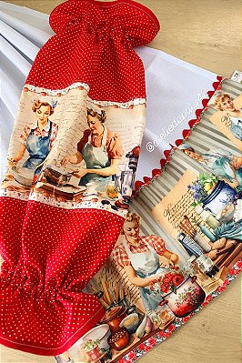 Pano de prato/copa e 01 Puxa saco - Cozinha Retrô