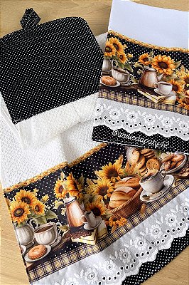 Pano de prato/copa + pano bate mão - Girassõis