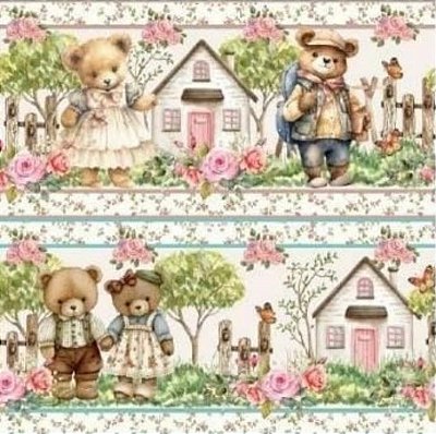 Tecido Tricoline Barrado Digital Ursinhos (0,55cmx1,50mt)