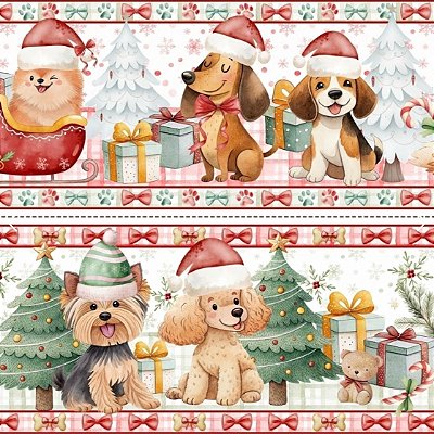 Tecido Tricoline Barrado Digital Natal Dog 100% algodão(55cmx1,50mt)