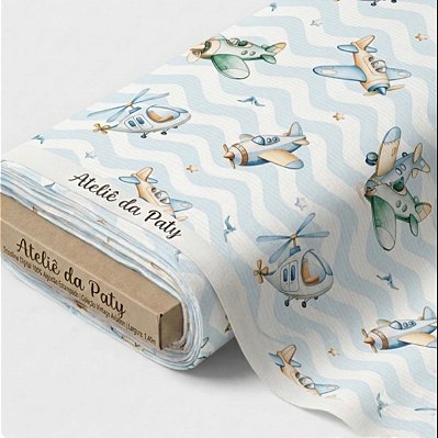 Tecido Tricoline Digital Corrido Aviões 100% algodão(50cmx1,50mt)