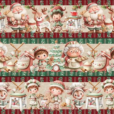 Tecido Tricoline Barrado Digital Família Noel 100% algodão (55cmx1,50mt)