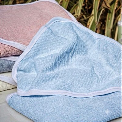 Toalha de banho infantil com capuz aveludada (70cmx90cm) azul