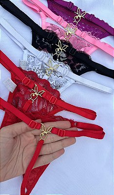 Calcinha Fio Play Boy Preta, Vermelha, Roxa e Laranja