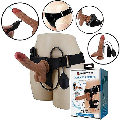 Cinta Peniana Realista com Pênis Spray de água / com Vibro - 20.0x4.3 cm