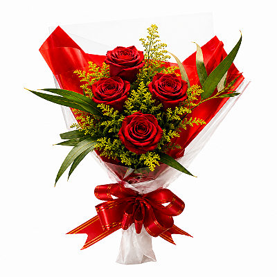 Ramalhete de 4 Rosas Vermelhas Love Red