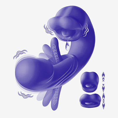 Vibrador Estimulador com Dedilhador de Ponto G e Boca com Língua - LIBB