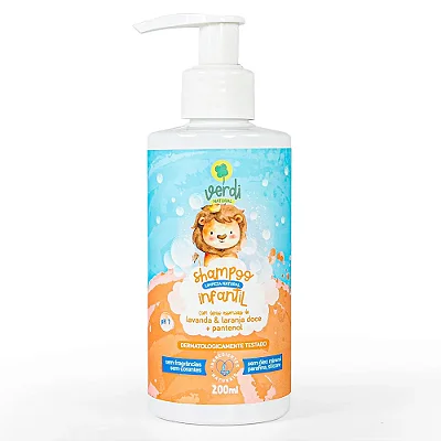 Shampoo Infantil 100% Natural com Oleos essenciais de Lavanda e Laranja doce e Pantenol 200ml - Verdi