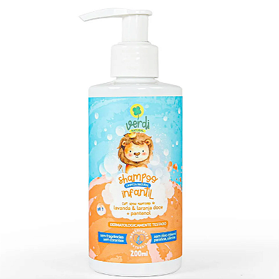 Shampoo Infantil 100% Natural com Oleos essenciais de Lavanda e Laranja doce e Pantenol 200ml - Verdi