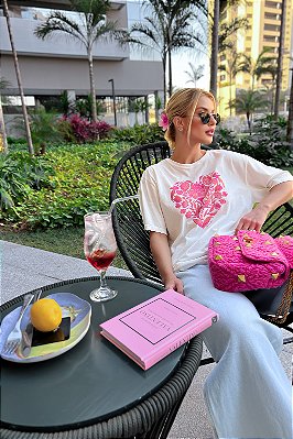 T-Shirt estampada Heart Flower - off white