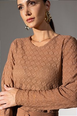 Blusa Renda Bubble-Mocha 42