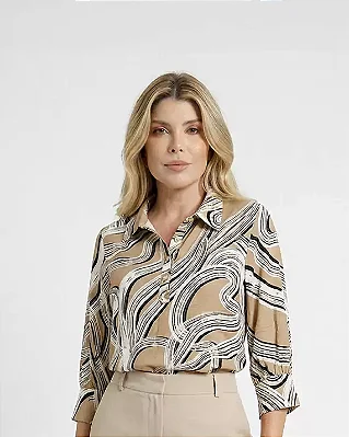 Blusa Botões Estampada - Bege G