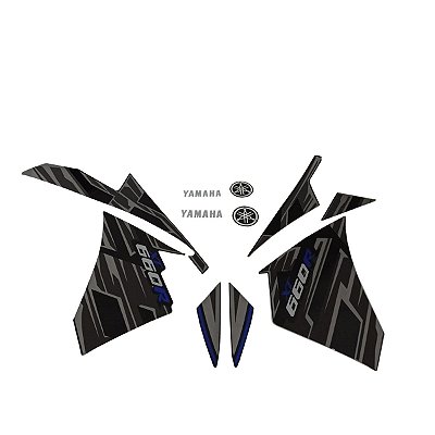 KIT FAIXA ADESIVO XT660 2015 A 2017 PRETA (XT-R AZUL) C/ BRASÃO FUNDO PRETO