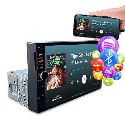 Central Multimidia Mp5 Touch Espelhamento Android IOS Bluetooth 1 Din 7 Polegadas 7231