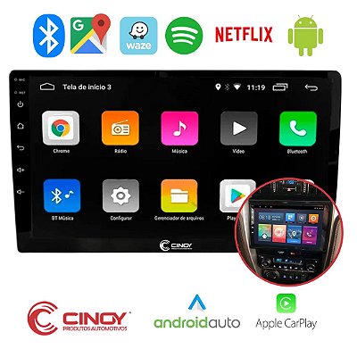 CENTRAL MULTIMIDIA ANDROID 9" COM APPLE CARPLAY E ANDROID AUTO 2GB/32GB (SEM FIO) - CINOY