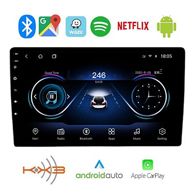 CENTRAL MULTIMIDIA ANDROID 9" C/ APPLE CARPLAY E ANDROID AUTO 2GB/32GB (SEM FIO) - KX3
