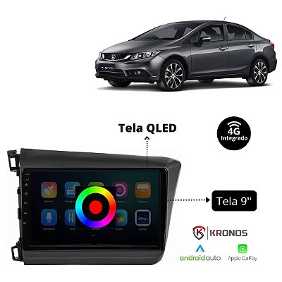 CENTRAL MULTIMÍDIA CIVIC 12/16 G9 OCTACORE QLED ESPECIFICA/COMPLETA 9"- KRONOS