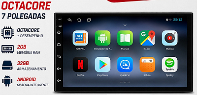 CENTRAL MULTIMIDIA ANDROID 7" OCTACORE 2G/32G APPLE CARPLAY E ANDROID AUTO (SEM FIO) - CINOY