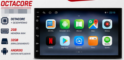 CENTRAL MULTIMIDIA ANDROID 9" OCTACORE 4G/64G APPLE CARPLAY E ANDROID AUTO (SEM FIO) - CINOY