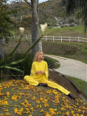 CALÇA RETA MAREH CARDUME AMARELO ( TAM 38)