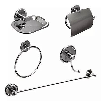 Kit Acessórios para Banheiro com 5 Peças Metal Cromado Steel