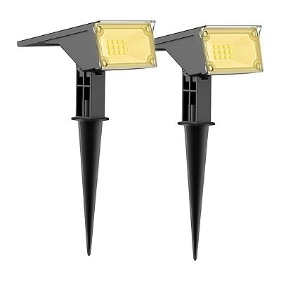 Kit 02 Luminária Solar Espeto p/ Jardim Luz Amarela Ecoforce