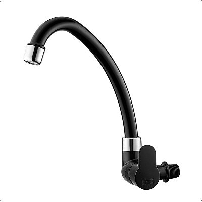 Torneira Bica Móvel de Parede 1/4 Volta Preto/Cromada Herc