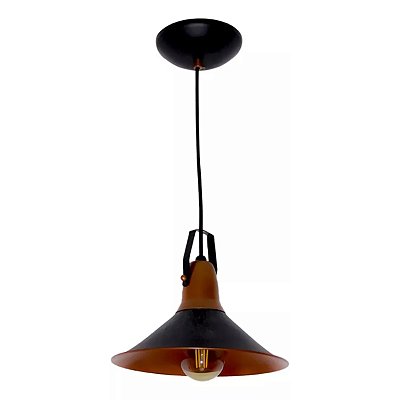 Lustre Pendente Retrô Venzone Vintage E-27 Preto com Cobre