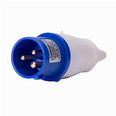 Plugue Industrial 240Vca Azul 16A 6H 2P+T Plástico Decorlux