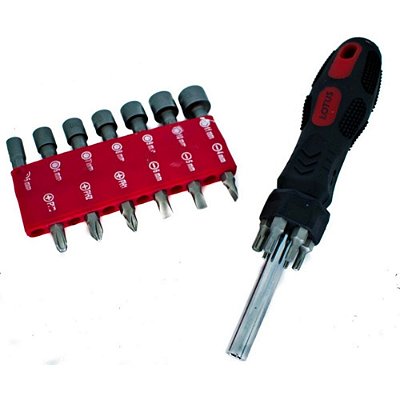 Jogo Chave de Fenda Soquetes e Bits 1/4Pol. 19 Pçs CRV Lotus