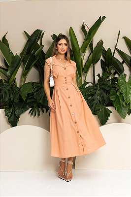 Vestido Maria - Linho - Salmão