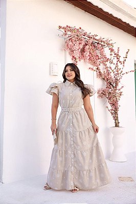 Vestido Bela - Linho - Bordado Branco