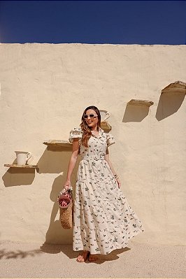 Vestido Bela - Linho - Bordado Floral