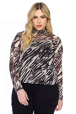 Blusa Tule Animal Print Plus Size