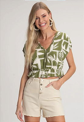 Blusa de Manga Curta em Viscose