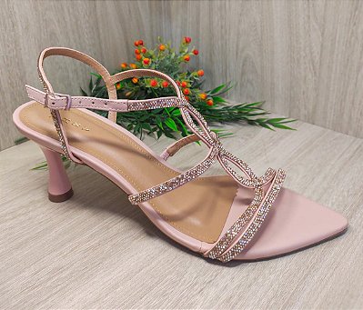 Sandália Folha Alta Napa Rosa Com Champanhe