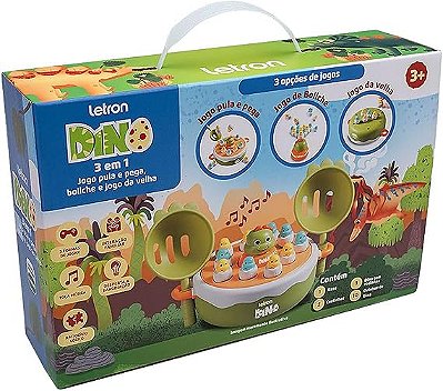 Jogo Dino 3 Em 1 Letron Pula E Pega/ Boliche / Jogo da velha Dino