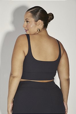 Top Fitness Plus Size Canelado Preto