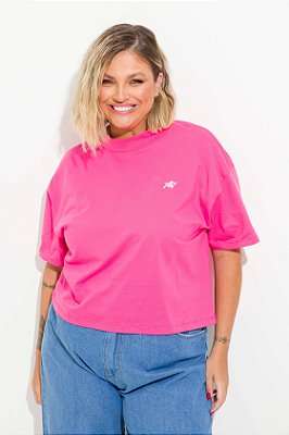 Camiseta Jessica Pink Bordada Branca