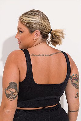 Top Fitness Plus Size Metallic Preto