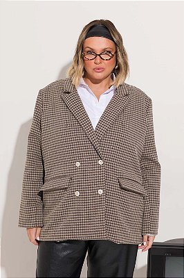 Blazer Alfaiataria Tweed Xadrez Areia Monique