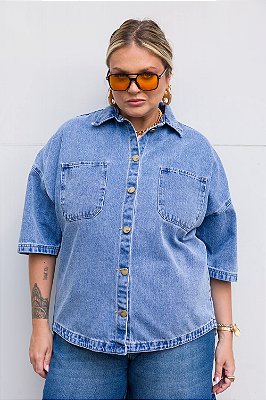 Camisa Jeans Plus  Size Liziê