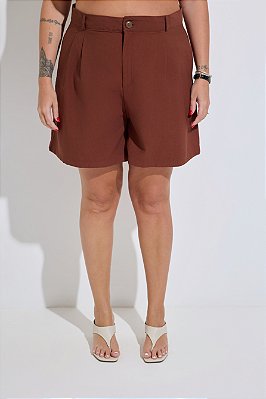 Shorts Alfaiataria Suelen Tencel Marrom