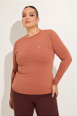 Blusa Manga Longa Fitness Plus Size Tech Mocha