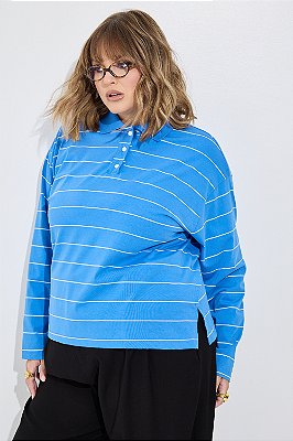 Blusa Polo Manga Longa Listrada Azul