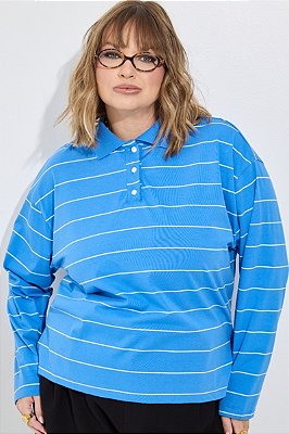 Blusa Polo Manga Longa Listrada Azul