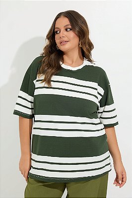 Camiseta Básica Listrada Oliva
