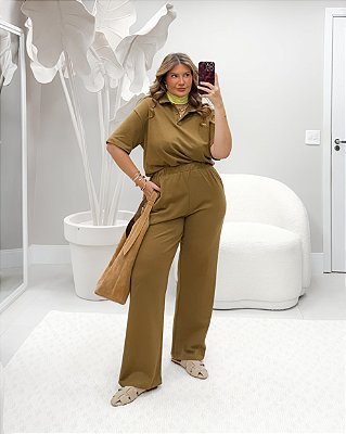 Pantalona Fashion Tricot Amêndoa