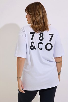 Camiseta Fitness Plus Size 787&Co Branca e Preta
